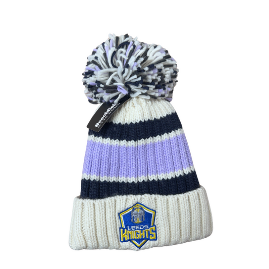Leeds Knights Lilac, Navy and Cream Bobble Hat
