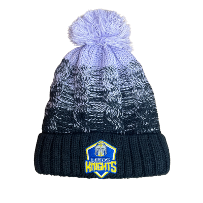 Leeds Knights Lilac and Navy Blue knitted Bobble Hat