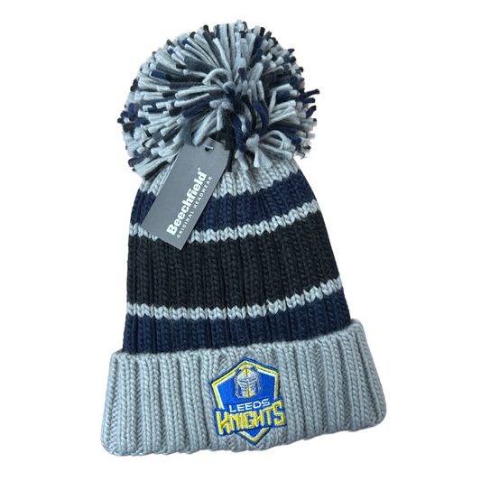Leeds Knights Grey, Black and Navy Blue Bobble Hat